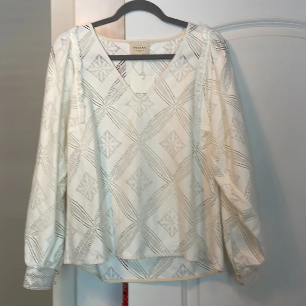 Sezane White Eyelet V-Neck Blouse - Picture 4 of 6